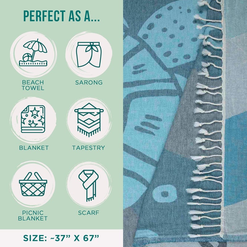 Sand Cloud Oversized Turkish Beach Towel (Bruno Blue) - 100% Certified Cotton Turkish Bath Towels - Sand Free & Quick Dry Large Beach Towel for Pool, Yoga, Picnic & Travel - As Seen on Shark Tank - Image 3